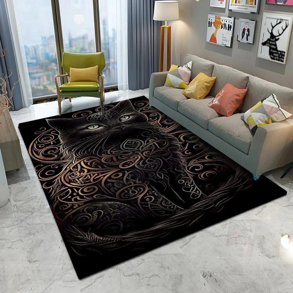 Retro Mysterious Cat Carpet Cartoon Living Room Bedroom Kitchen Sofa Entrance Rug Non-slip Washable Mat Home Cute Home Decor