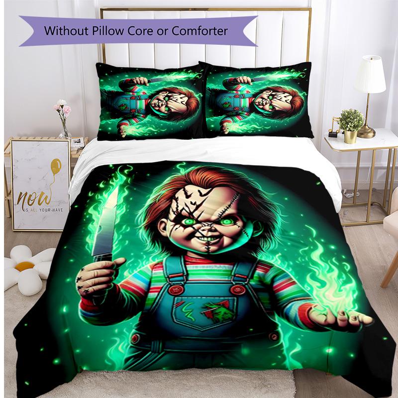Chucky Cartoon Printed 3PCS Bedding Set Soft Breathable Duvet Cover Pillowcases Set Washable Bedroom Decor Home Gift