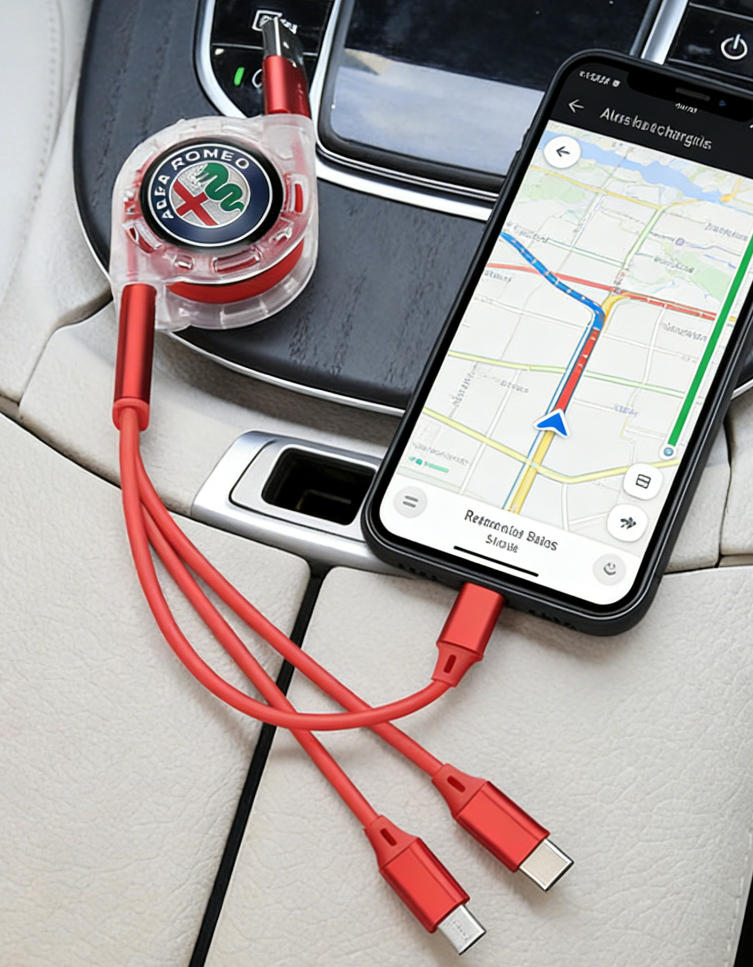 AAACN1 3 In 1 Car Ornament for Alfa Romeo 159 156 147 Mito Telescopic Cable Is Suitable for Apple C Android Mobile Phone Fast Charging
