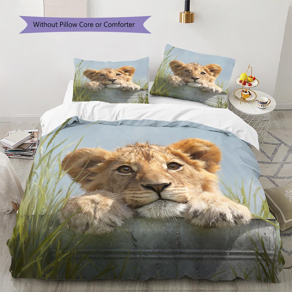 Little Lion Pattern Bedding Home Decoration Birthday Gift (1 * duvet cover + 2 * pillowcase, without core)