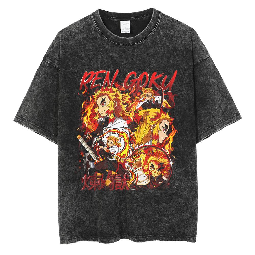 Anime Demon Slayer Kamado Tanjirou Printed T Shirt Men Women Washed Cotton Tshirts Manga Casual T-shirt Harajuku Male Tops