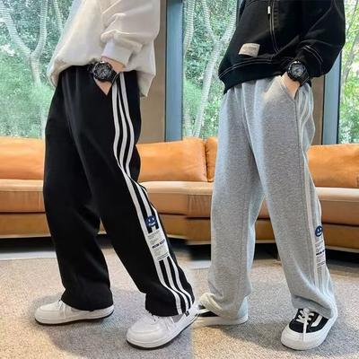 Boys' Spring and Summer Autumn Pants Children and Teens Pants Thin Children's Sports Straight Pants Trendy Three-Bar Pants Trendy
