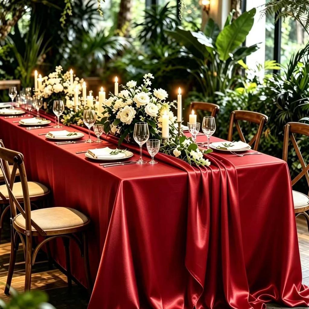 Red Glossy Satin Rectangular Tablecloth for Events and Weddings