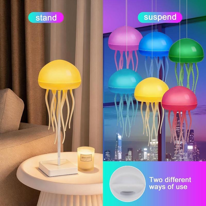 Cartoon Dancing Jellyfish Night Light RGB Gradient Color Bedside Lamp Voice Control Type-C Rechargeable LED Night Light for Kids Bedroom Home Decor
