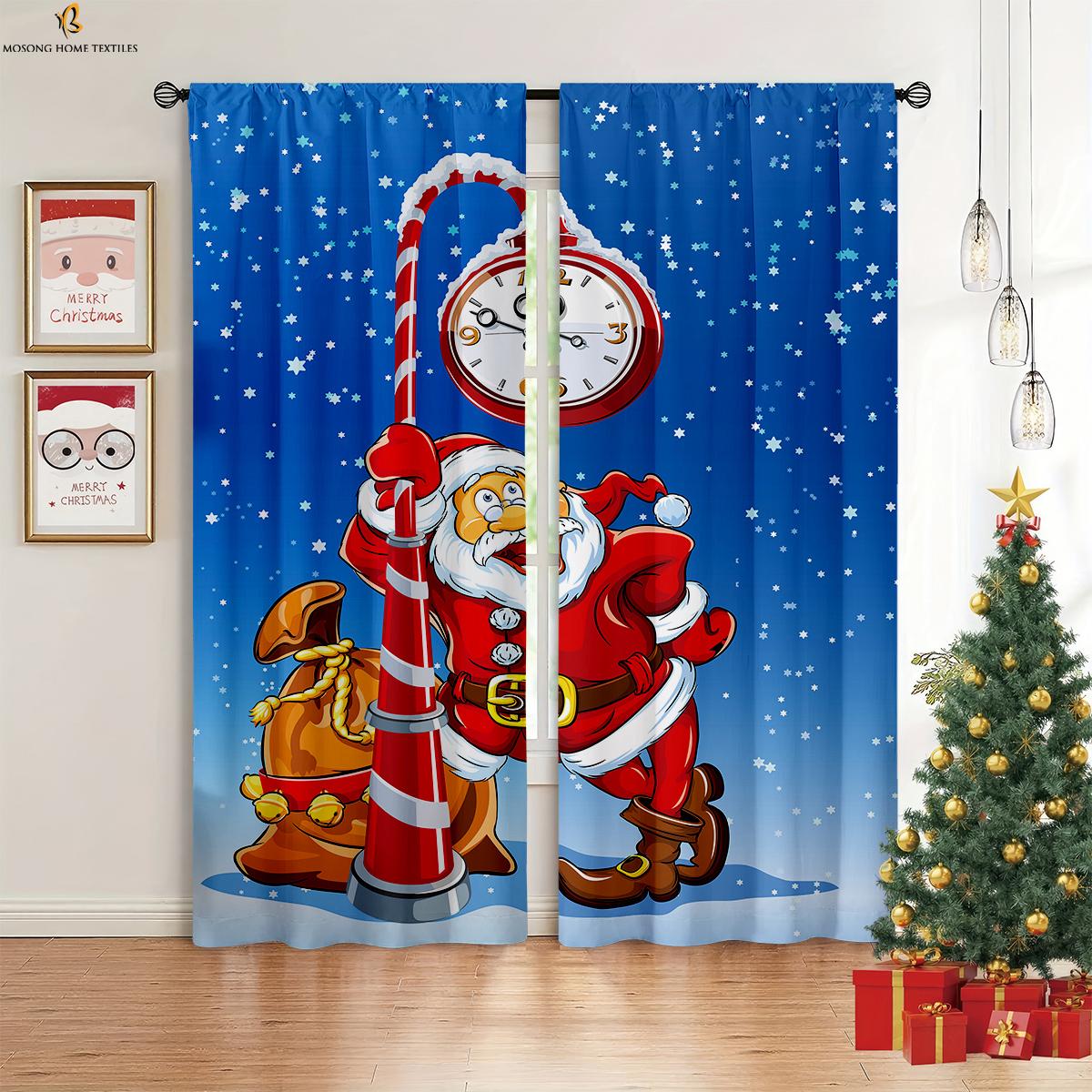 

Merry Christmas Letter Print Curtains Cartoon Curtains Kids Room Restaurant Holiday Party Decoration Curtains 2 Pieces W50xH130(CM)x2PCS&Rod pocket