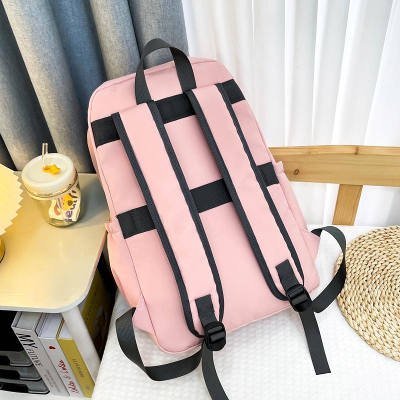 Women Solid Color Backpack Large Capacity Student Schoolbag Computer Backpack