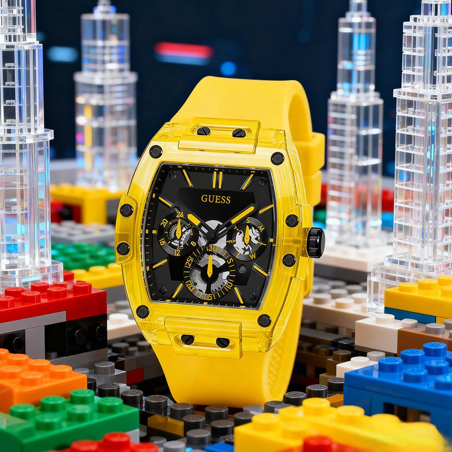 Phoenix Multi-Function Men's Quartz Watch Yellow Silicone Strap And Black Tonneau Dial Casual Watch For Daily Street Style SportyGift