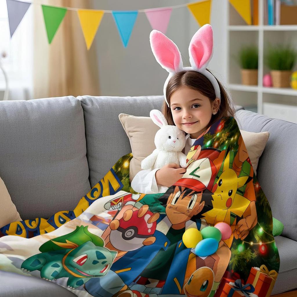 Cute Pokemon Cartoon Anime Warmth Flannel Blanket Pikachu Figures Home Sofa Lunch Nap Children Blankets Kawaii Christmas Gifts