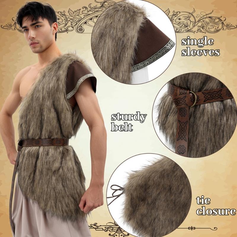 Men Vikinges Vest Medieval Faux Furs Waistcoat Coat Outwear Warriour Renaissances LARP Cosplay Costume for Halloween