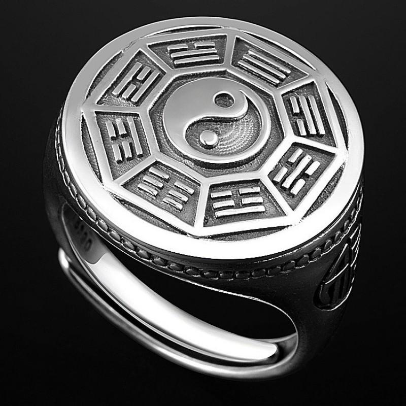 Adjustable Vintage Ring Men Women Copper Plated Wide Finger Band With Nine Syllables Mantra Design