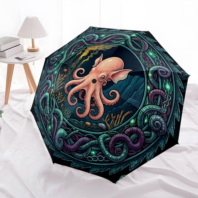 Oceanic Mystery Frame Pattern Umbrella, Portable and Foldable Design, 8 Ribs, a Casual Accessory for Halloween, Christmas, and Birthday Gifts.