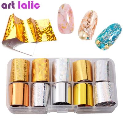 Autocollants de transfert d'ongles holographiques éblouissants, or argent, ciel étoilé, décoration Nail Art, 10 pièces