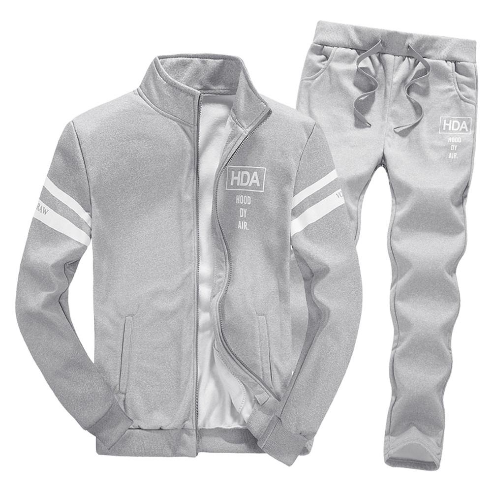 Men's Winter Long Sleeved Zipper Leisure Suit Tops Pants Sets Tracksuit