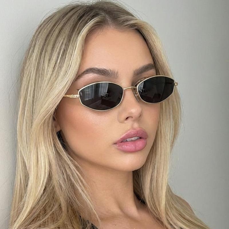 Oval Small Frame Sunglasses Women Fashion Metal Frame Men Sunglasses Retro Square Punk Glasses Outdoor Driving Sunglasses UV400
