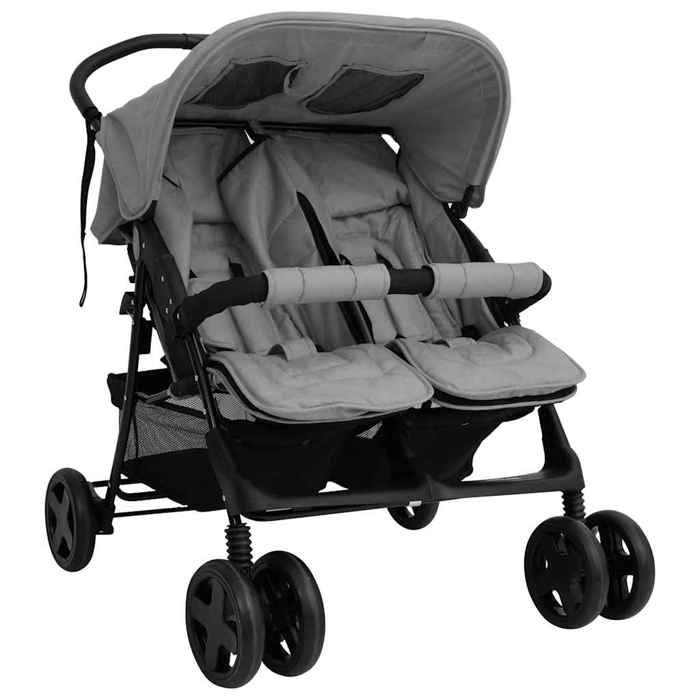 VidaXL Poussette à Deux Places Landau Pliable de Vayage Poussette de Voyage pour Tout-petit Extérieur Protection contre 10341