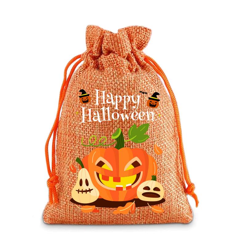 Halloween Kinder Zuckertüte Kürbis Geist Leinen Bündel Mundbeutel Geschenktüte Kordelzug Süßigkeitentasche Lager