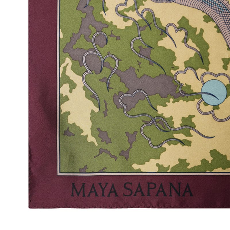 MAYA SAPANA Dragons In the Cloud Silk Square Scarf (Danish Green)