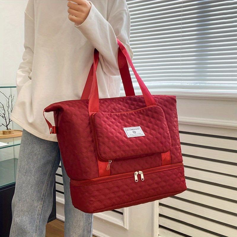 Foldable Travel Bag with Wet/Dry Separation, Quilted Design, Large Capacity, Multiple Compartments, Zipper Closure