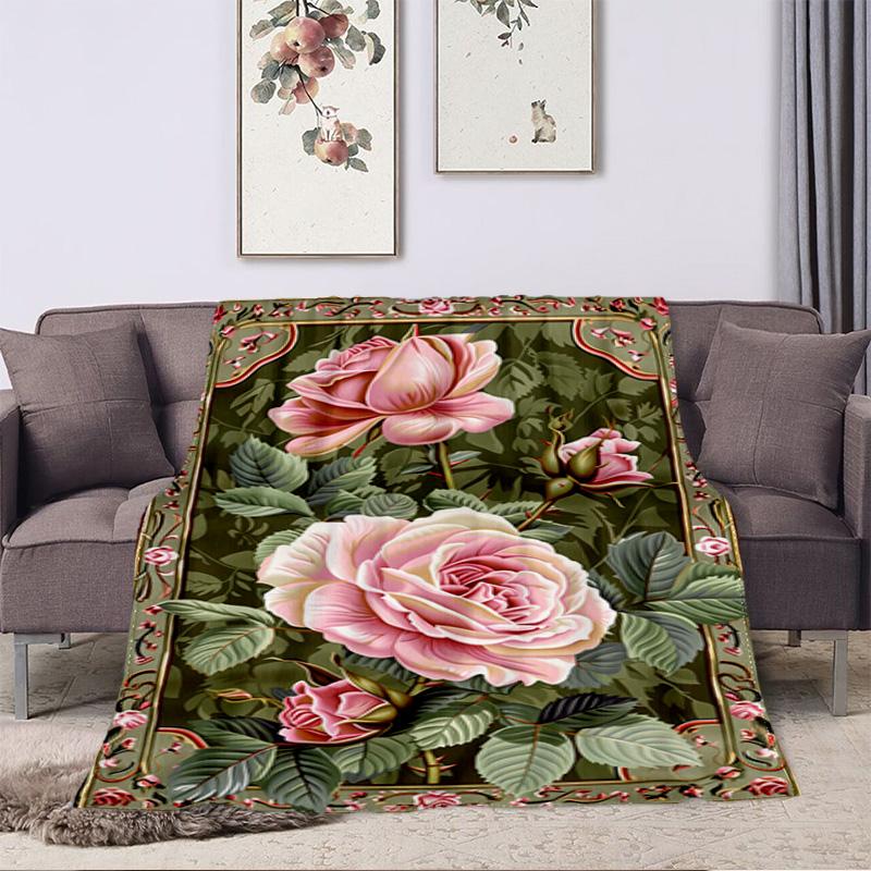 Vintage Rose Garden Art Blanket Soft And Portable Four Season Home Bed Sofa Blanket Office Travel Lunch Break Warm Blanket A5