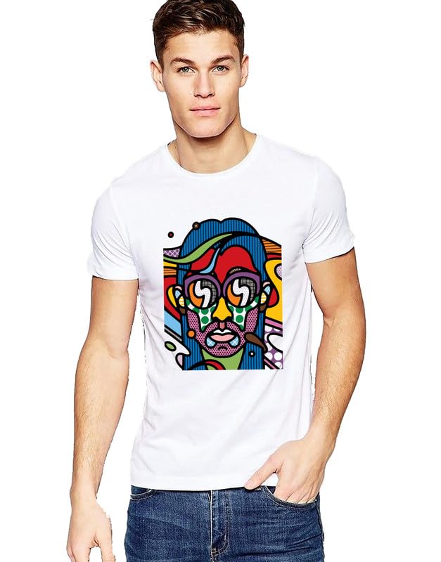 EPIKO Regular Fit Trippy Colorful Face Graphic Printed Unisex Customise Oversized T-Shirt White