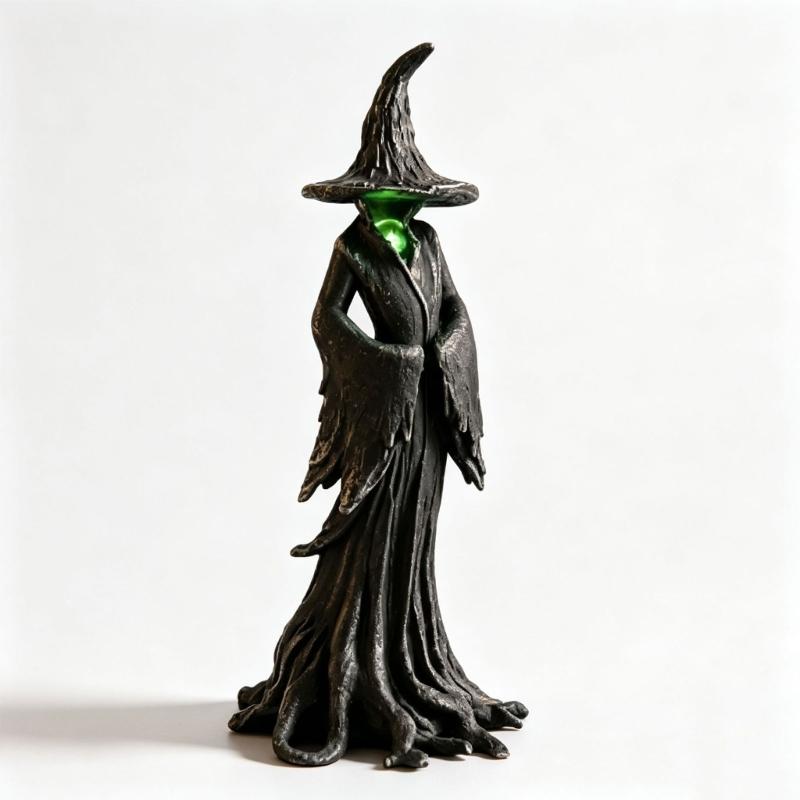 Resin Witch Statues and Figurines Halloween Hooded Character Statue with Integrated Lighting, Hand-Detailed Dark Body and Flowing Robe for Shelf,