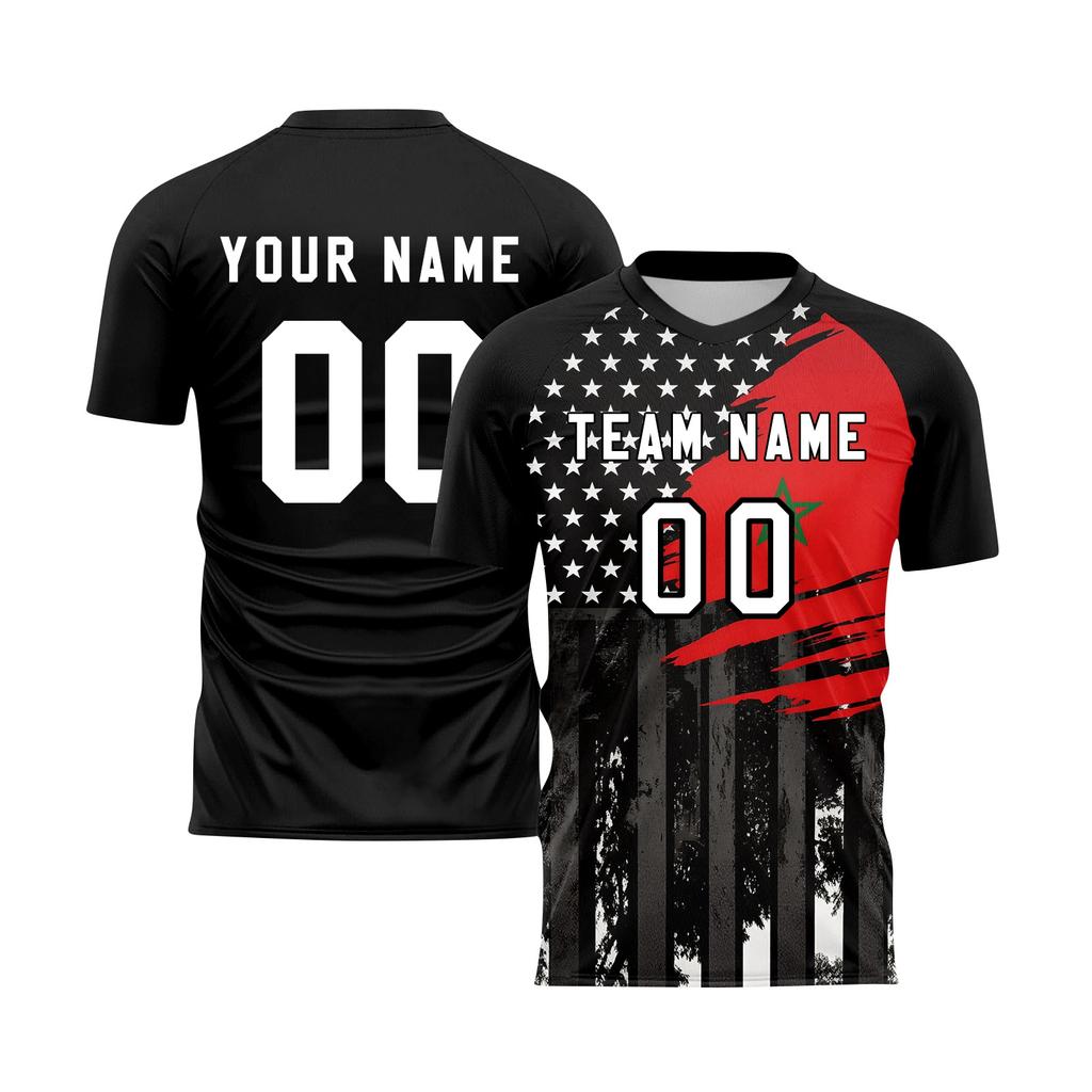 DIY Short Sleeve Sports Jersey Top with Printed Flag Pattern for Men and Women Athletic Crew Neck T Shirt for Custom Teamwear