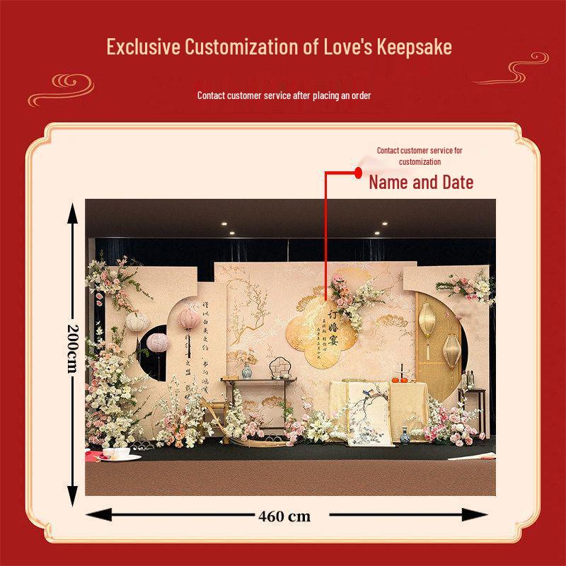 High-End Chinese-Style Engagement Banquet Decoration Set with Themed Background Wall