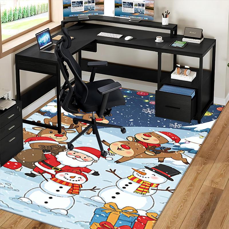 Christmas Santa Claus Reindeer Snowman Chair Mat - Anime Cartoon Design, Non-Slip Rug for Office, Home Decor, Living Room, Bedroom, Game Room & Dormit