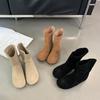 Korean Version of Matte Flip Round Head Flat Bottom Thin Boots Short Boots Women's 2025 New Flat Heel Wide Boots