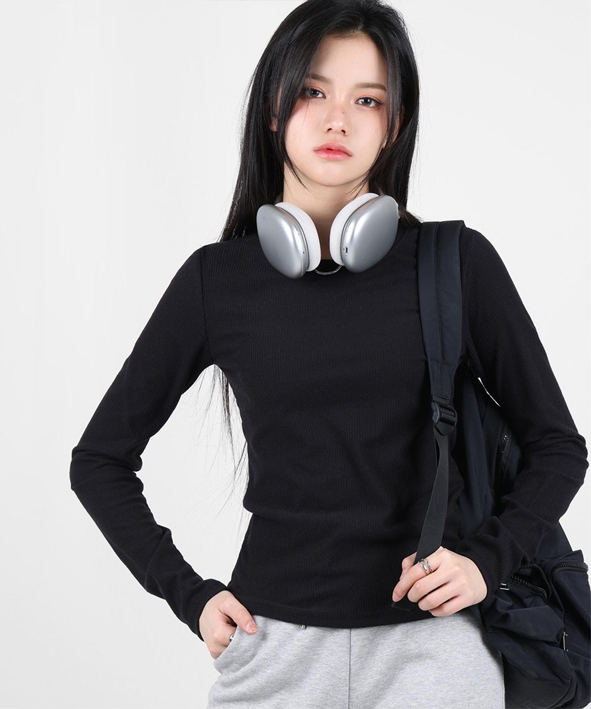 Poder Fit Ribbed Long Sleeve T-Shirt_Black Free (Ft23)