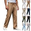 Men's Straight Leg Vintage Linen Pants With, Color Casual Trousers