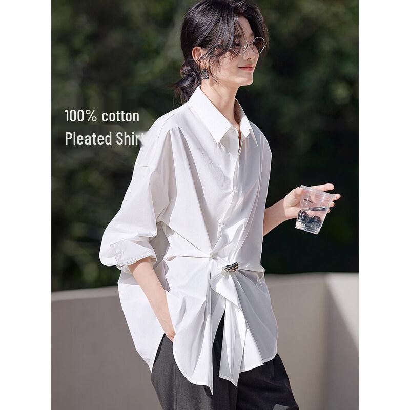 

Элегантная асимметричная свободная хлопковая рубашка с длинным рукавом M