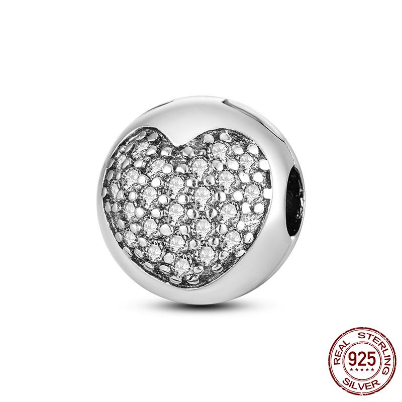 925 Silver Clasp CZ Pave Daisy Beads Stopper Clip Fit Original Bracelet Jewelry 1
