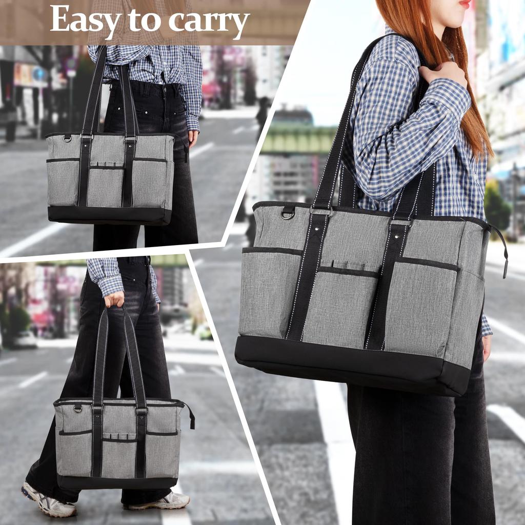 Tote Business Large Many A4 Document Includes Pen Holder and Sleeve for Inch Commuting to Business Gray [Damero] Teacher's Bag, Bag, Capacity,