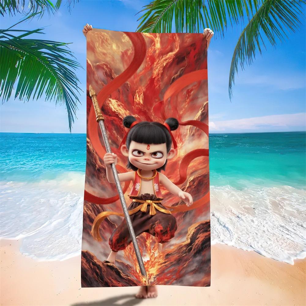 Nezha Beach Towel, Sun Protection, Quick Drying, Enlarged And Thickened Summer Seaside Vacation, Guochao Cartoon Bath Towel