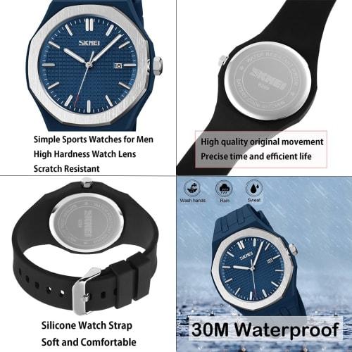 Men's Simple Silicone Wristwatch, Perfect for High School Students, Sports, Waterproof, Stylish, Casual, Brand Name Analog Quartz Watch with Large Dat