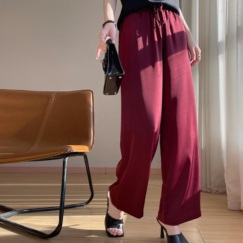 

Женские брюки с высокой талией из ледяного шелка свободного кроя с широкими штанинами на весну/лето 2025 года - Текстурированные, однотонные, универсальные, с драпировкой в стиле кэжуал Extra Large (XL)