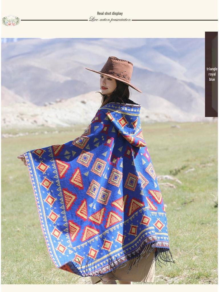 Yunnan Dali Ethnic Style Women's Warm Hooded Scarf Cloak