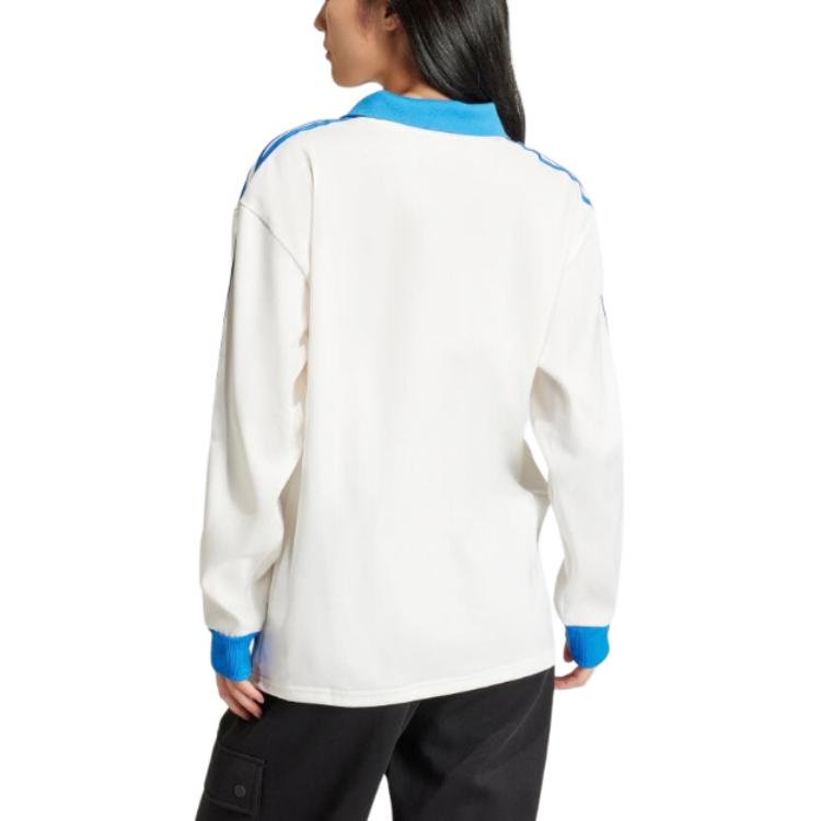 Adidas Originals Striped Logo Embroidered Pullover Long Sleeve T-Shirt Women Tops White IR6100