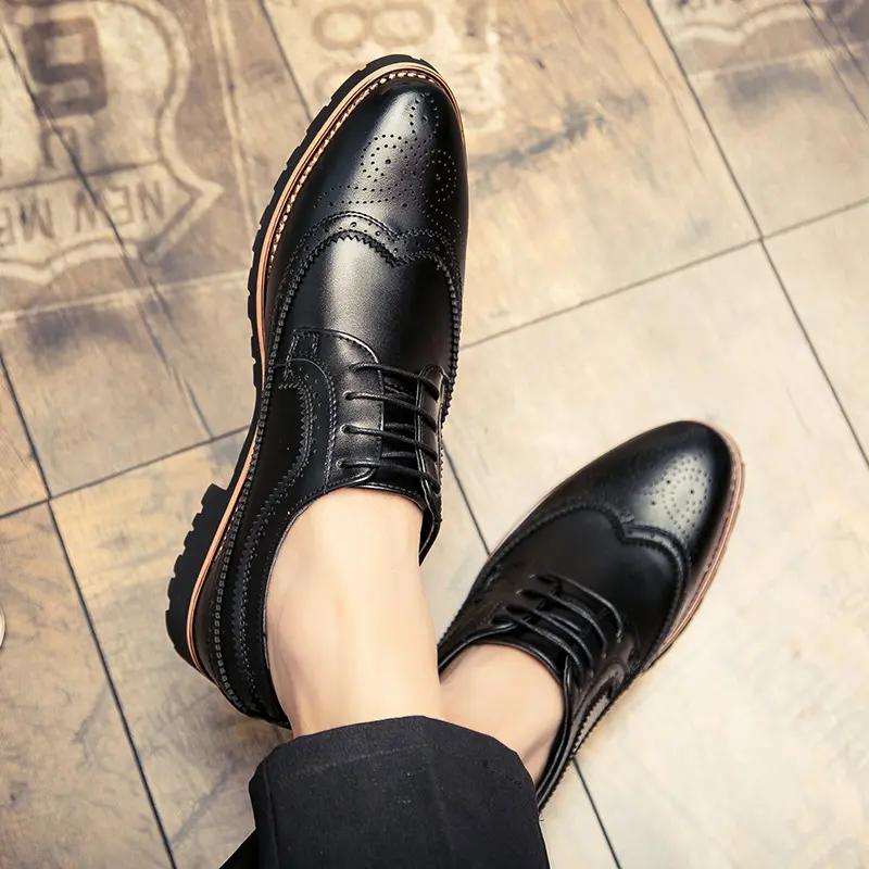 British Men's Leather Shoes Derbies Business Casual Shoes Brogue