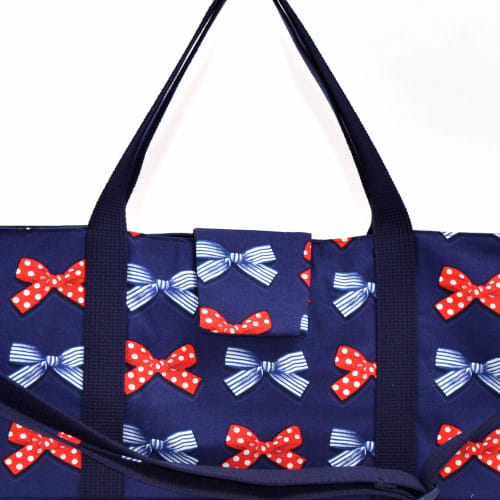 COLORFUL CANDY STYLE Melodica Case for Girls, Shoulder Strap Included, Melodica Bag, Polka Dot and Striped French Ribbon (Navy) N4326900