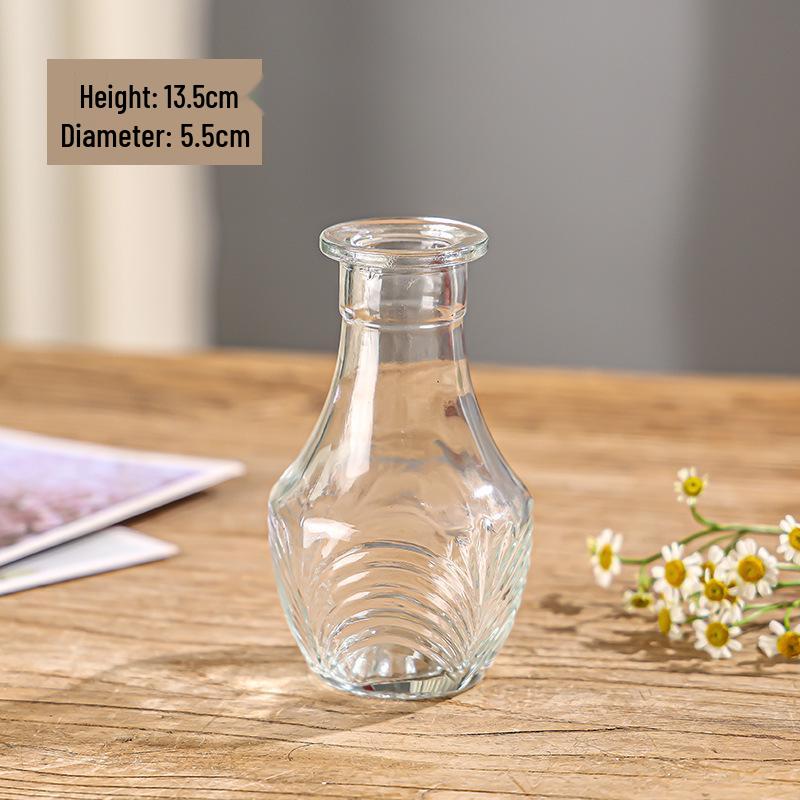 Retro Embossed Transparent Glass Vase: French-Inspired Luxury Home Decor for Living Room