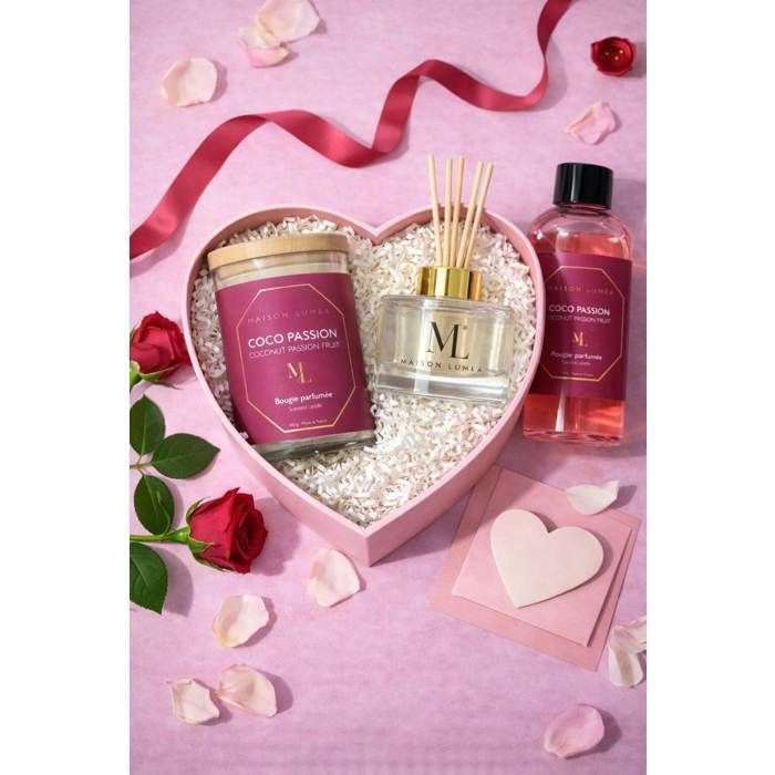 Coffret Parfum d’Intérieur Coco Passion – Bougie + Diffuseur + Recharge – Maison Luméa