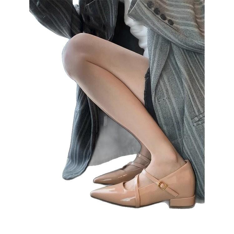 2025 new French small man with pointed head inner height increase thick heel single shoes women's shallow mouth one-word buckle Mary Jane women's sh