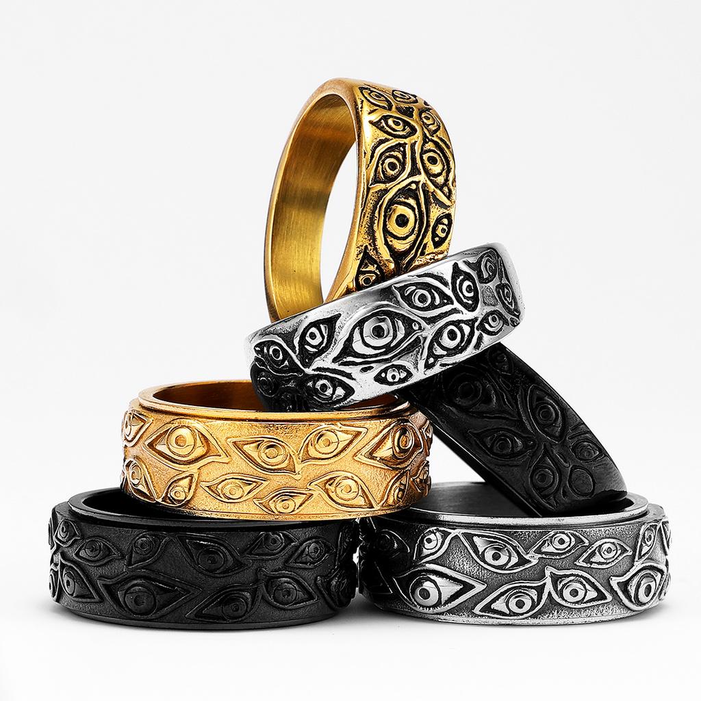 Vintage Punk Rock Multi Eye Devil Ring Stainless Steel Unisex Fashion Jewelry Fidget Toy Gift