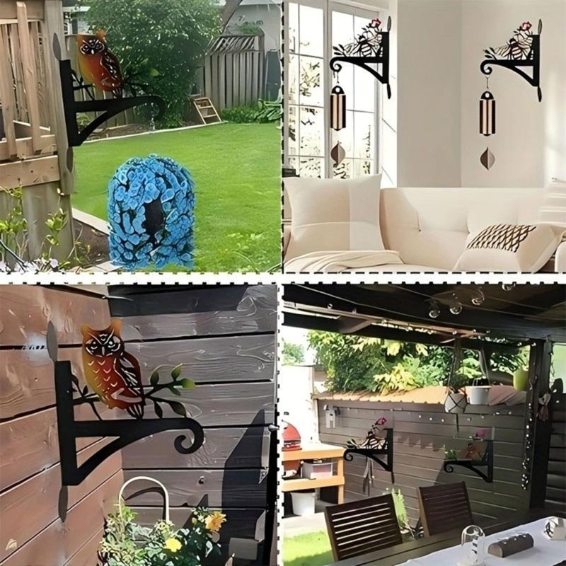 Decorative Iron Owl Themed Wall Mounted Hook Plant Hangers Bracket For Flower Pots Bird Feeder Wind Chime And Lanterns