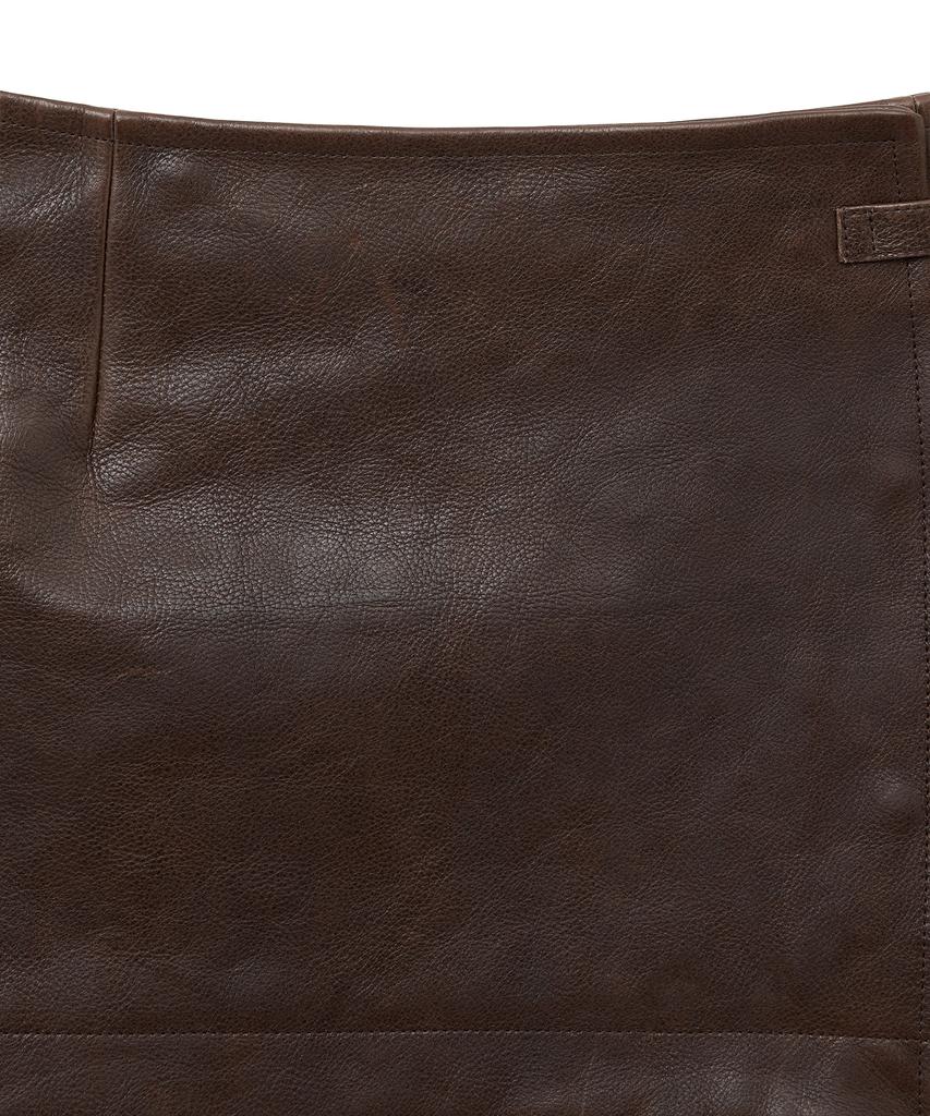 Noir For Woman Antique Cow Leather Layered Wrap Skirt (Brown)