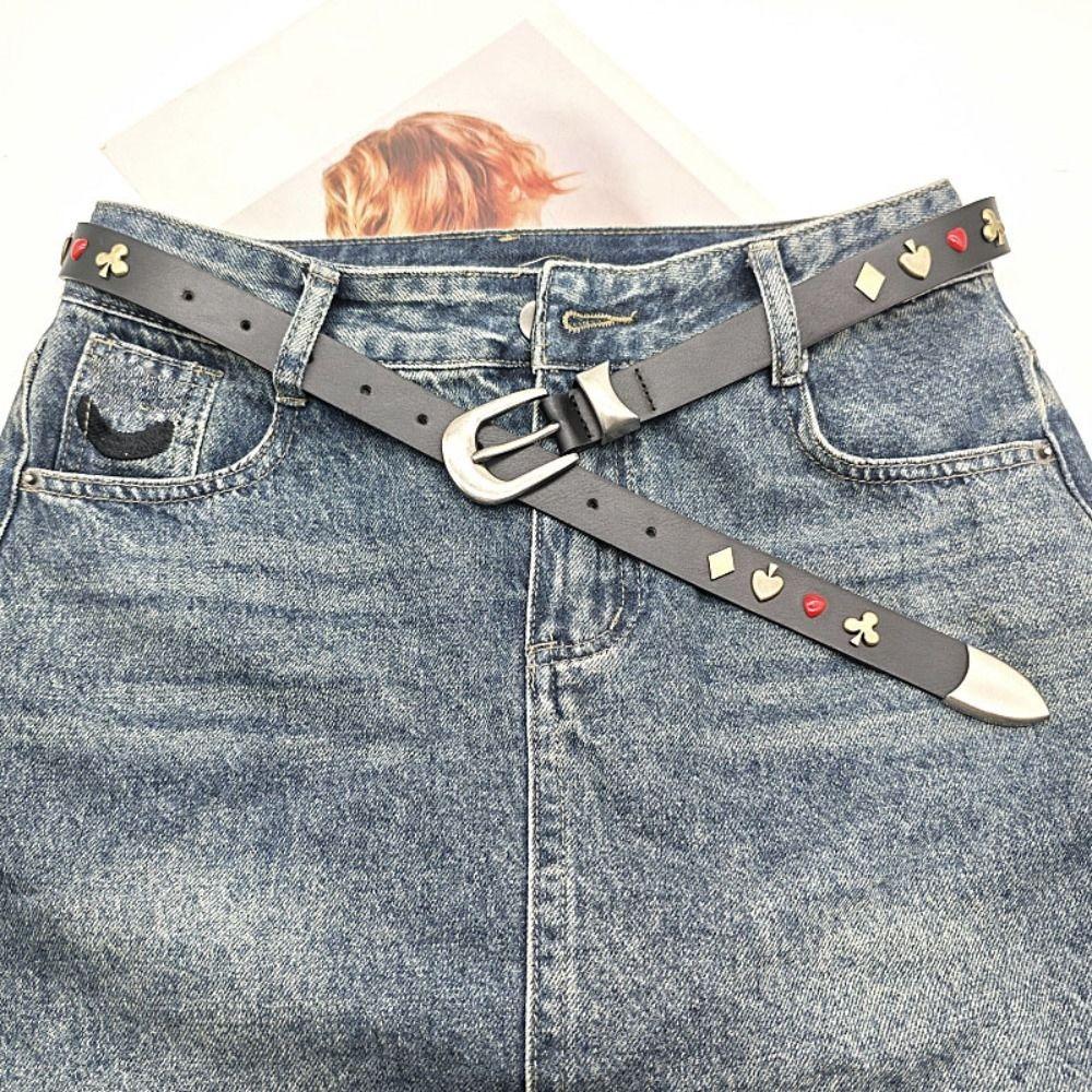 Black Rivet Waistband PU Leather Dress Jeans Belt Fashion Y2K Waist Belt  Spicy Girls