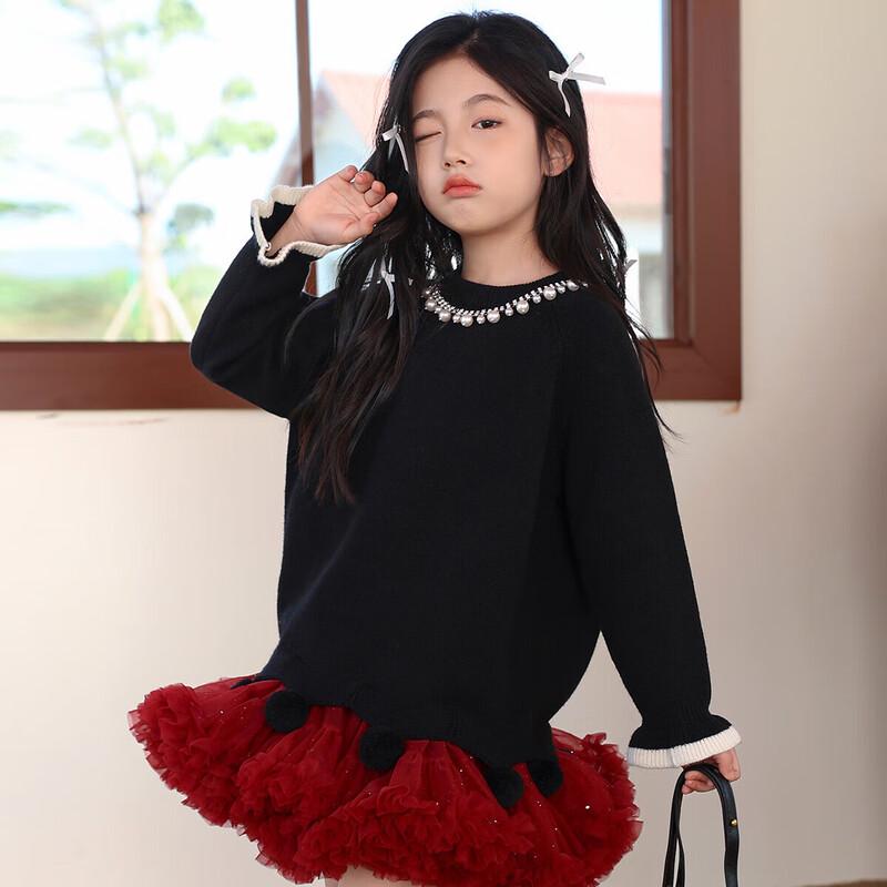 LUSON Girls Classic Black Warm Winter Knit Sweater 160