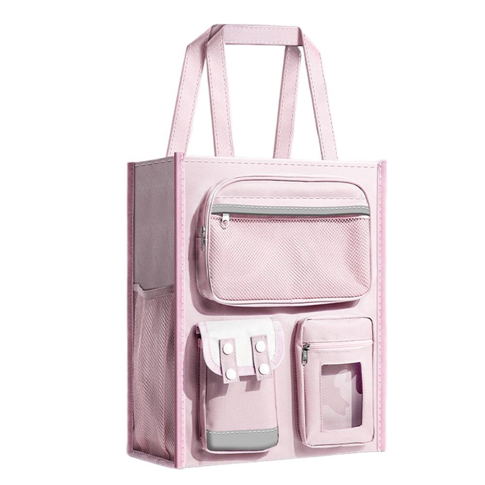

Simpe Canvas Tutorial Bag With Reflective Strip Seven Layers Handheld Books Bag Large Capacity Stationery Storage Bag Students рожевий
